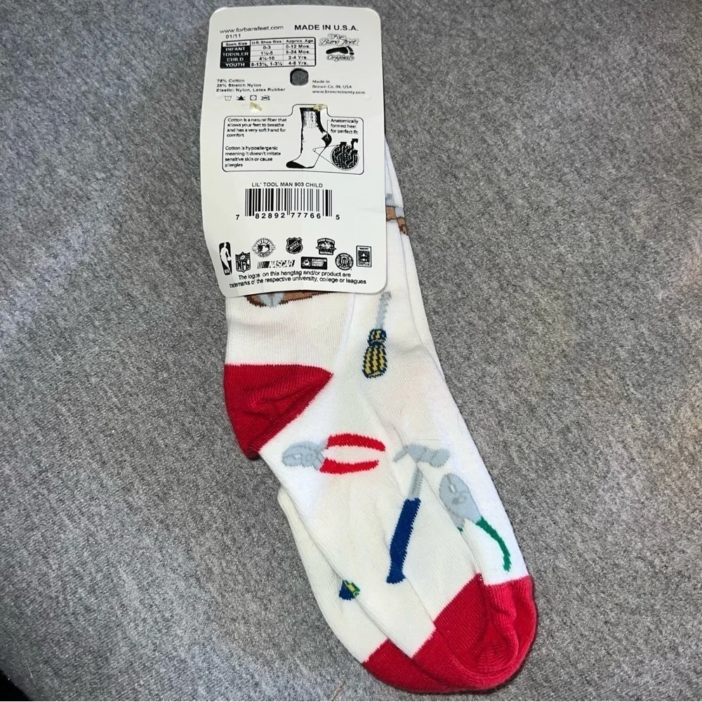 3/$25 🍄 Lil’ Tool Man Kids Socks Shoe Size 4.5-10 Age 2-4 Years NWT